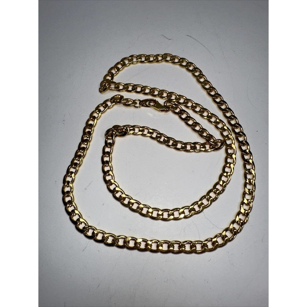 Gold Plated Curb Link Necklace Solid‎ 27" Lobster Stamped 10k